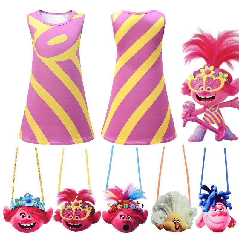 Trolls Poppy Cosplay Costume For Girls With Comfortable Soft Fabric And Vibrant Pink Color