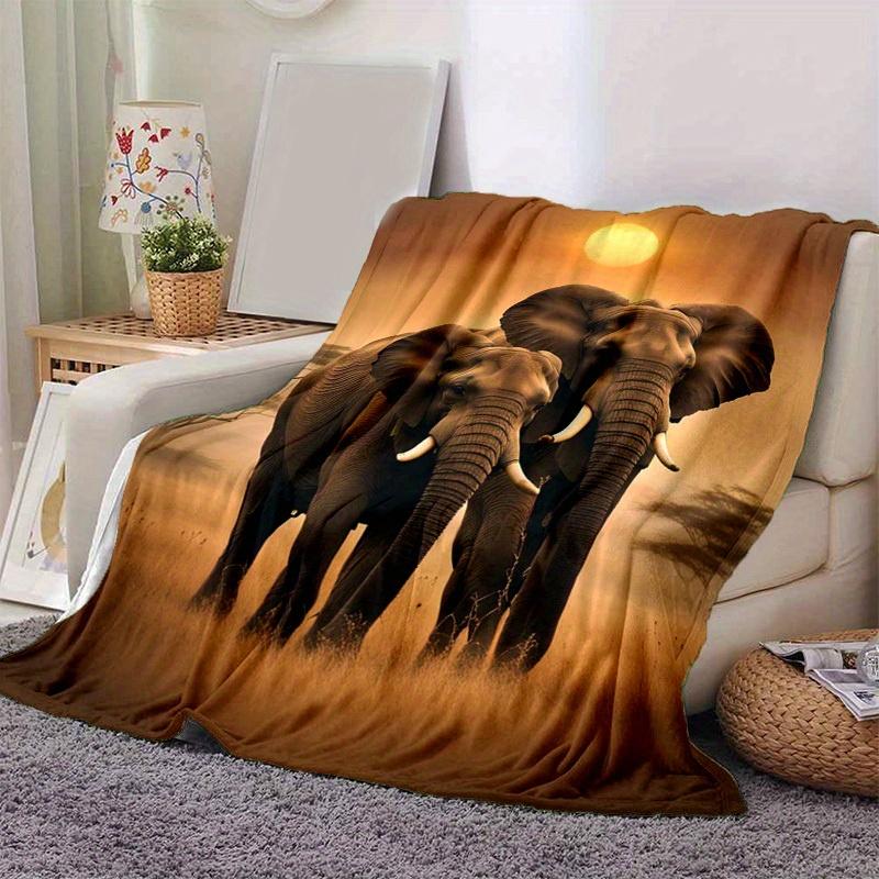 1pc. African Elephant Sunset Scene Blanket - Perfect for Home, Office, Outdoor Use, Gift Idea, Suitable for All Seasonsz041735