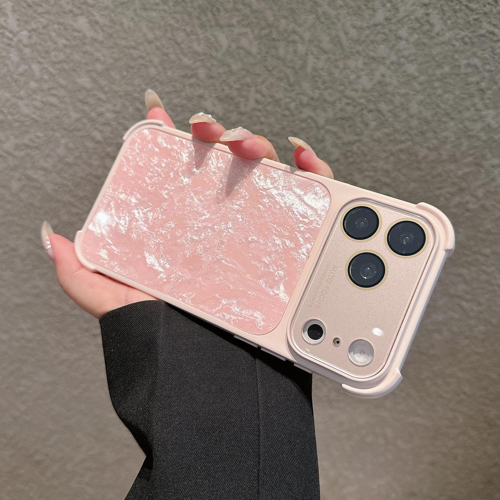 Glitter Laser Marble Shell Pattern Armor Phone Case For iPhone 17 16 15 14 Pro Max Lens Film Protection Candy Shockproof Cover