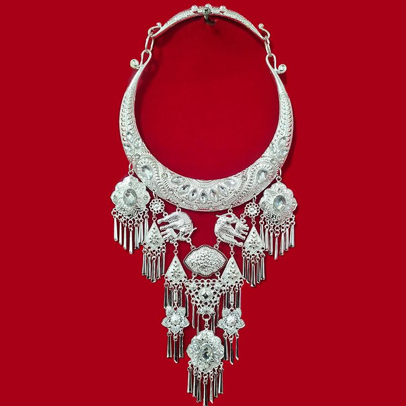 Серебряная с позолотой подвеска-кисточка с драгоценными камнями и стразами Miao для танца Ханьфу