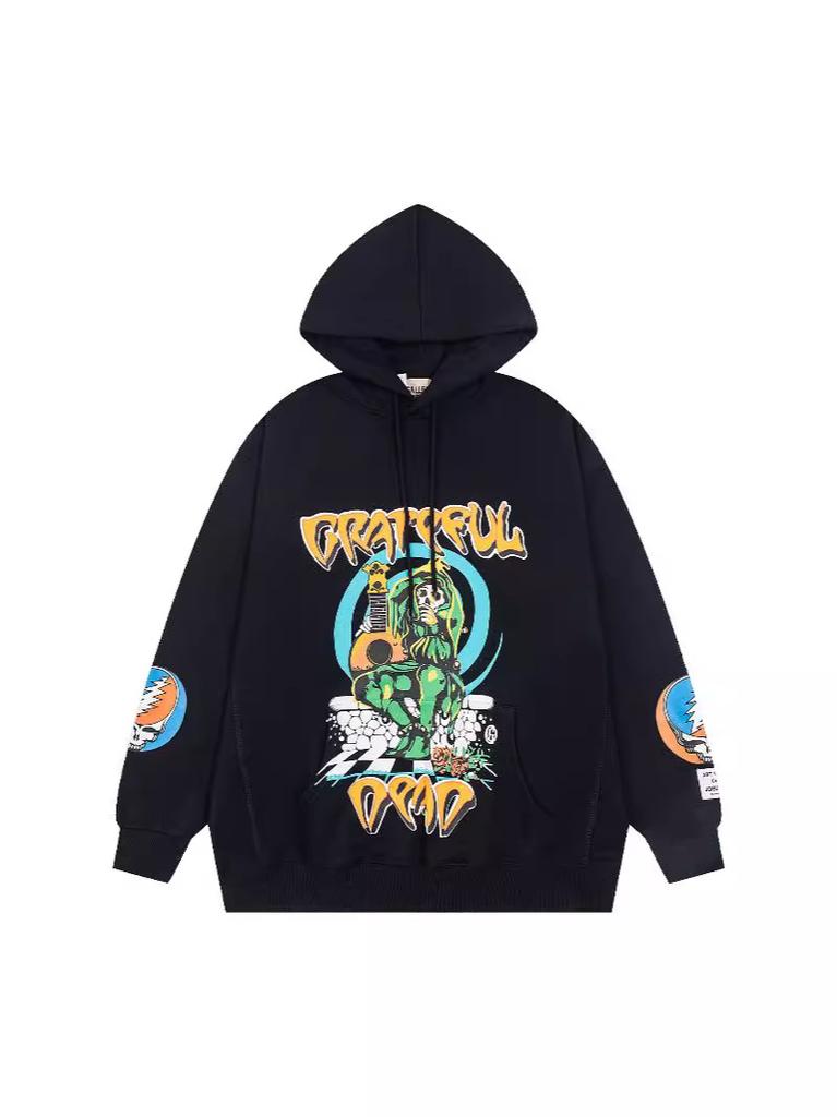 2024 autumn and winter new beautiful tide GALLERY skull guitar printing loose casual men's and women's same sweater