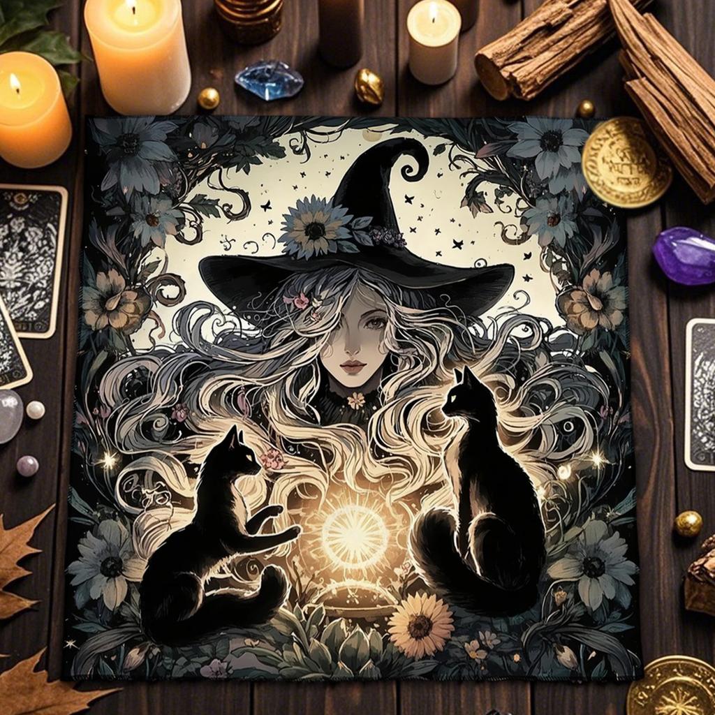 Witch Themed Tarot Tablecloth Creative Altar Cloth For Divination Astrology Ritual Party And Event Decorations