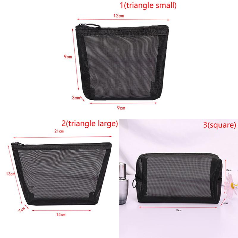 1Pc Black Transparent Mesh Makeup Case Organizer Storage Pouch Casual Zipper Toiletry Wash Bag Make Up Women Travel Cosmetic Bag