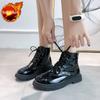 Black Punk Style Lace-up Elegant with Low Heels Women's Ankle Boots Short Shoes for Woman Leather Booties Footwear Laces Combat