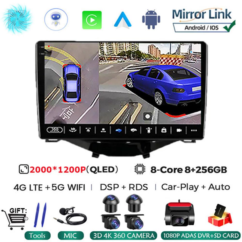 Car Radio Multimedia Player Android 14 For Toyota Aygo 2015 Peugeot 108 2020 Citroen C1 2015 - 2022 GPS Navigation Apple Carplay