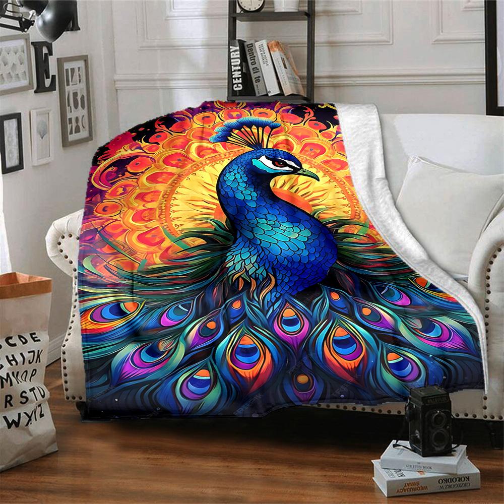 1pc Peacock Mandala Lightweight Flannel Blanket, Comfortable and Warm Blanket, for Office and Camping Sofa Bed, Livingroom173