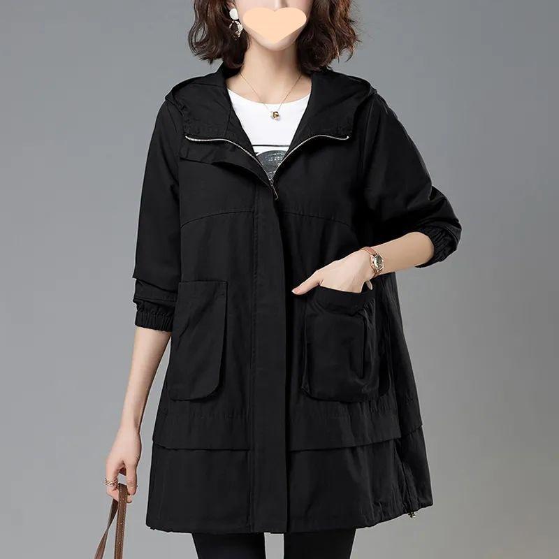 Женская свободная одежда средней длины на весну и осень, корейская ветровка, большая накидка, куртка с капюшоном, женский тренчкот
