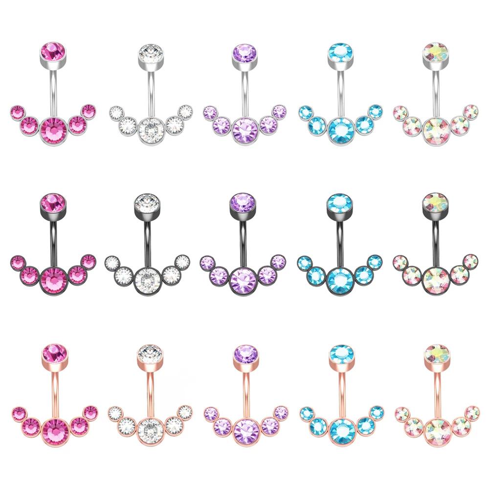 Hip Hop Party Bar Men Women Gifts Belly Button Ring Crystal Curved Navel Ring Body Jewelry