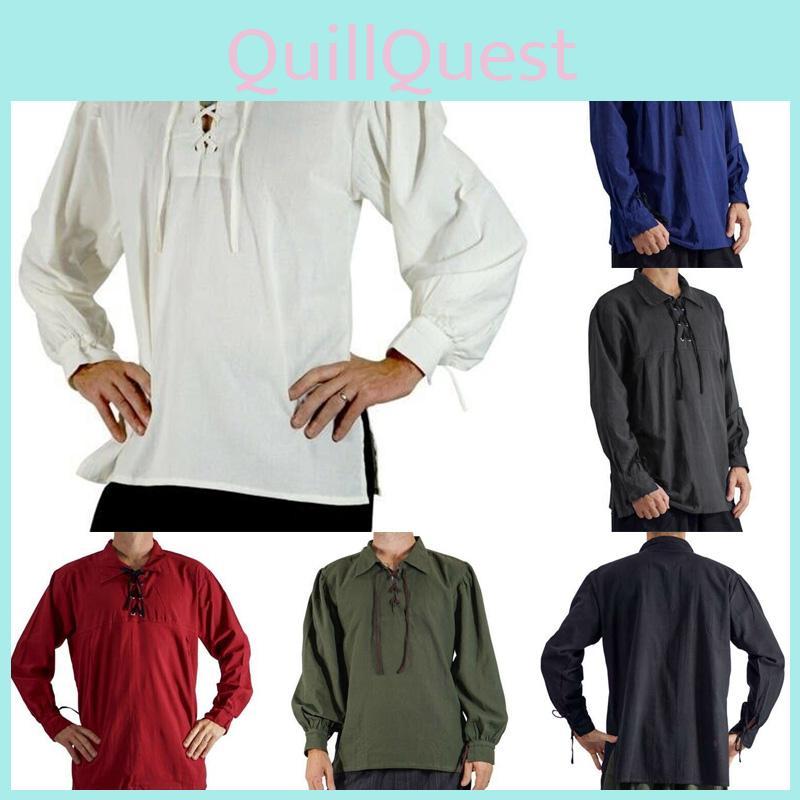 Мужская крестьянская пиратская рубашка эпохи Возрождения со шнуровкой и свободного кроя для косплея