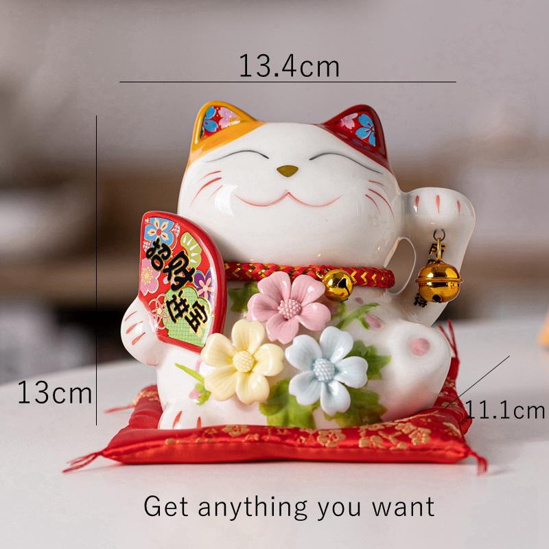 5,2-дюймовая керамическая копилка Maneki Neko, цветок, украшение для счастливого кота, украшение для рабочего стола, центральный элемент, фигурка кота-копилки