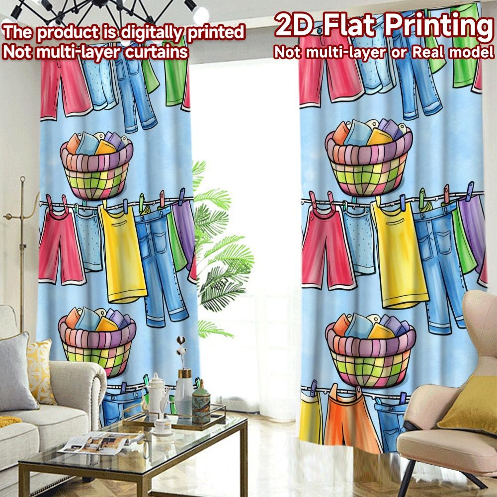 2D FLAT PRINTING 2pcs Curtains (Without Rod) Colorful Laundry Day Popular Minimalist Curtains Machine Washable Fabric Curtains