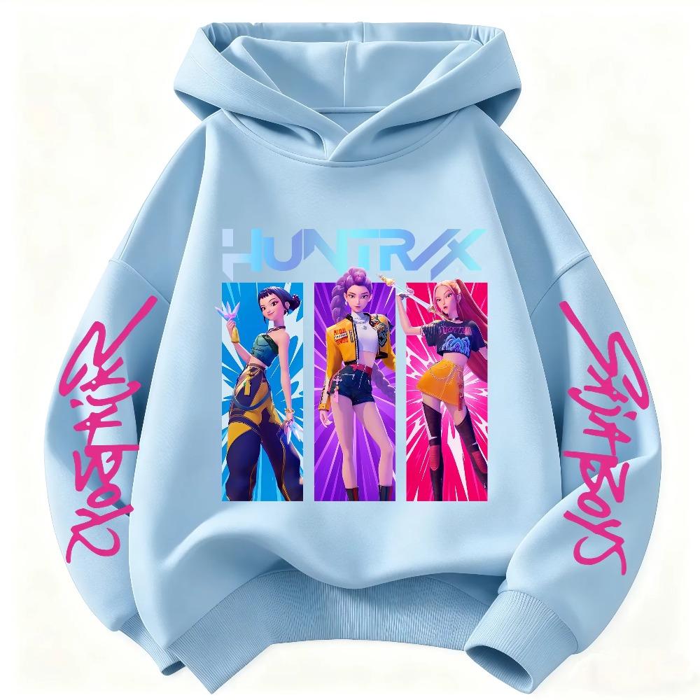 Hoodie for Boys and Girls Cartoon Hunter Rumi Mira Warm and Thick Fashionable Casual Top Printed Purple Sweatshirt