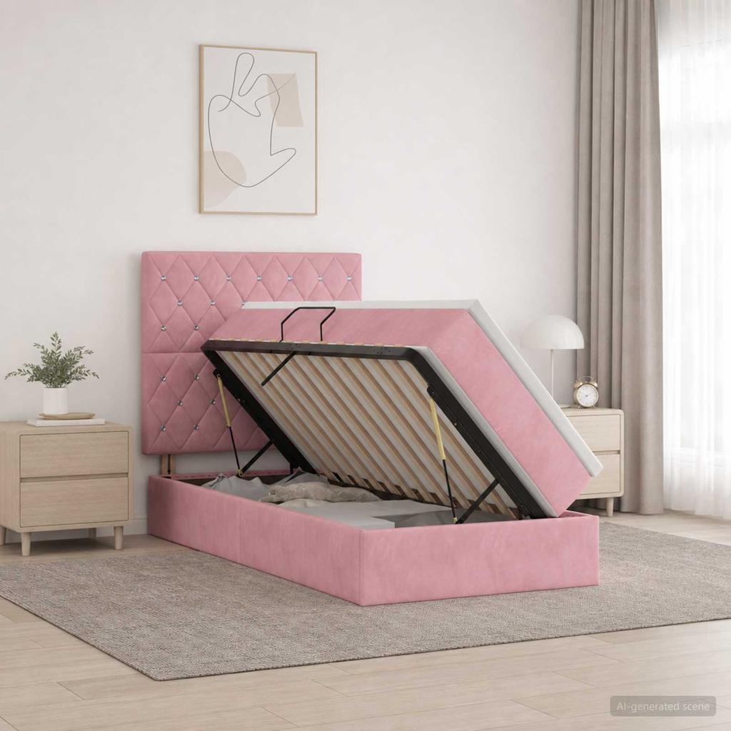 Storage Bed with Mattress Pink 100 x 200 cm Velvet