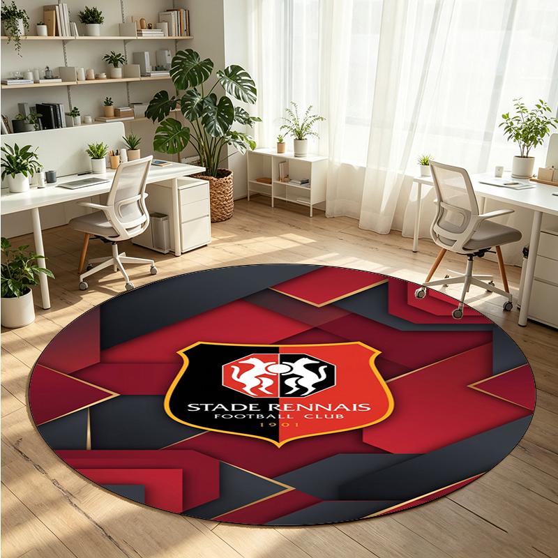 Stade Rennais FC Printed Round Crystal Velvet Rug Soft Non Slip Floor Carpet For Bedroom Holiday Gift