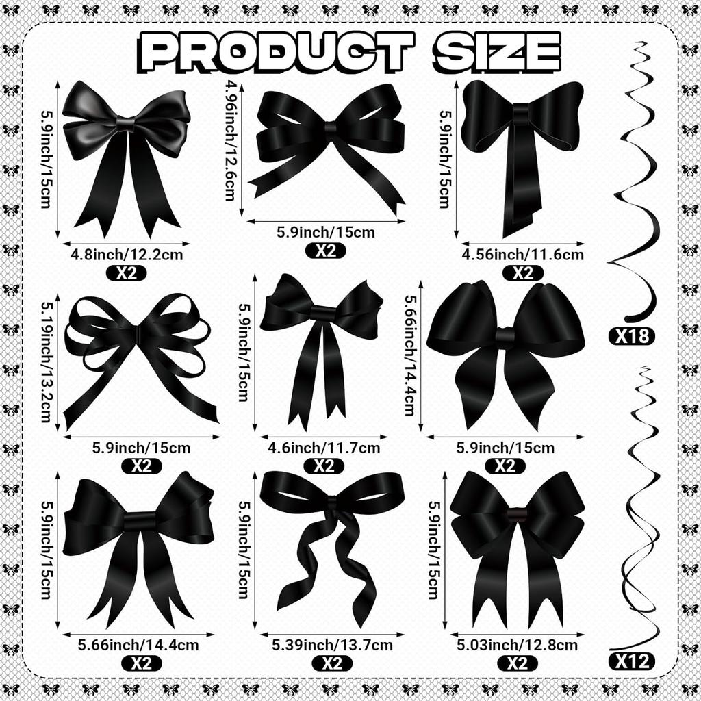 Черные украшения на день рождения Clabby Black Bow Черная Кокетка Спирали Гирлянда Баннер Бант Украшения для вечеринки Лента Бумажные вырезки для девочек Праздник для новорожденного
