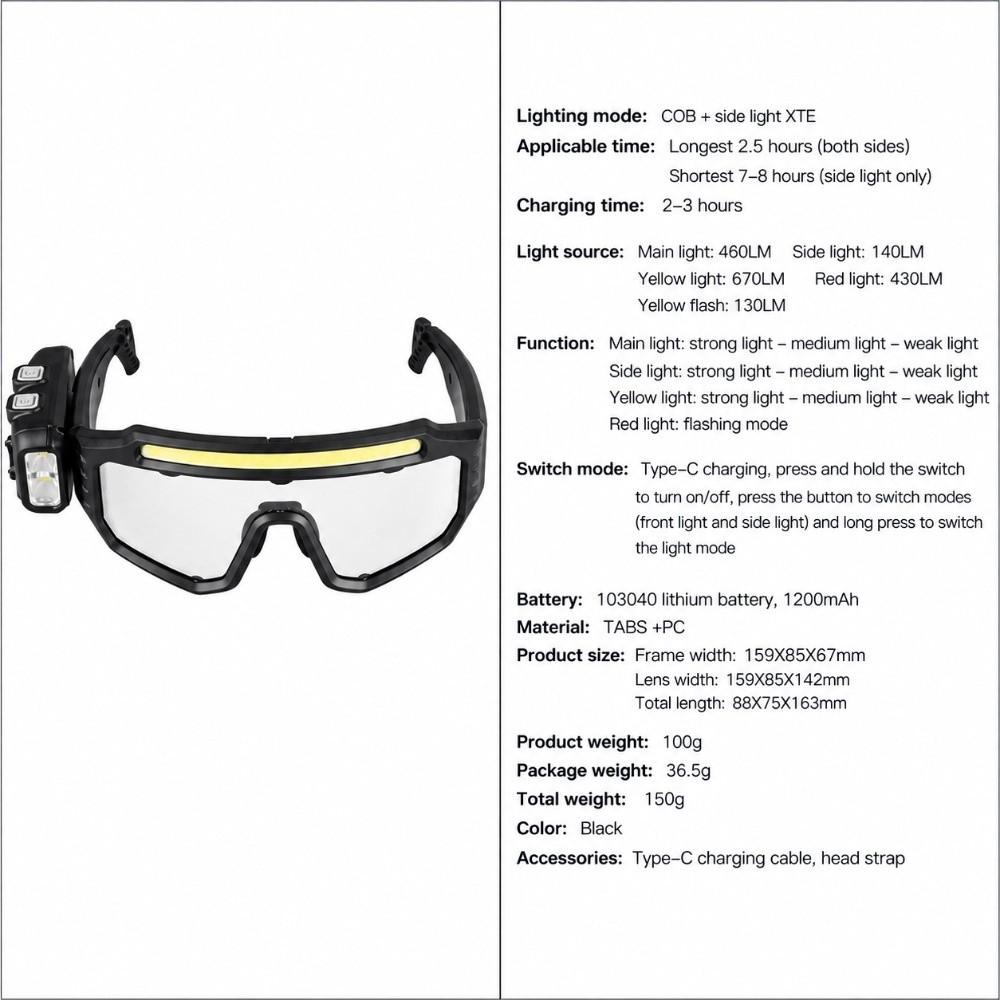 Three Light Source Motion Sensor Eyeglass Light Multi Angle Safety Goggles Light For Adults