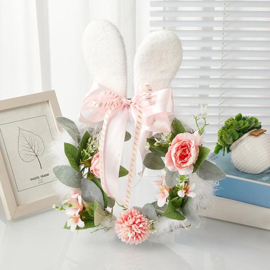 Пасхальный венок Пасхальный кролик Венок из веток с искусственными цветами Яйца Входная дверь