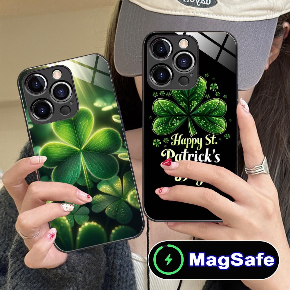 Чехол для мобильного телефона на День Святого Патрика для iPhone 17 16 15 14 13 12 11 Air Pro Max Plus Mini MagSafe Стеклянный Цветной Чехол Роскошный