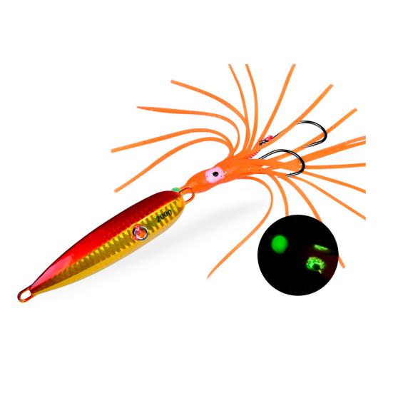 15CM/5.91G Luminous Squid Jig Hook Slow Shaking Glow-in-the-dark Squid Skirt Lure with Weight Sinker Deep Sea Trolling Fishing Bait