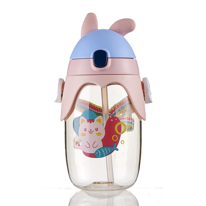 Adorable Cartoon Straw Cup Childrens Kindergarten Lightweight Mixing Kettle Baby Mom Girl Back Water Cup
