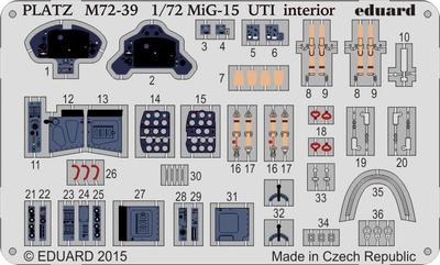 PLATZ UTI детали 1/72 МиГ-15 (двухместный) фототравление (для интерьера)
