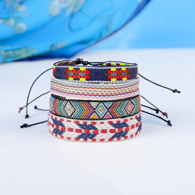 Cross-Border Bracelet Retro Handmade Bracelet Bohemian Printed Fabric Artistic Bracelet Carrying Strap Ethnic Style