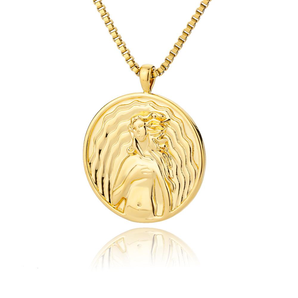 Queen Elizabeth gold coin necklace, titanium plated 18K gold, ins women's collarbone chain, creative gold coin accessories