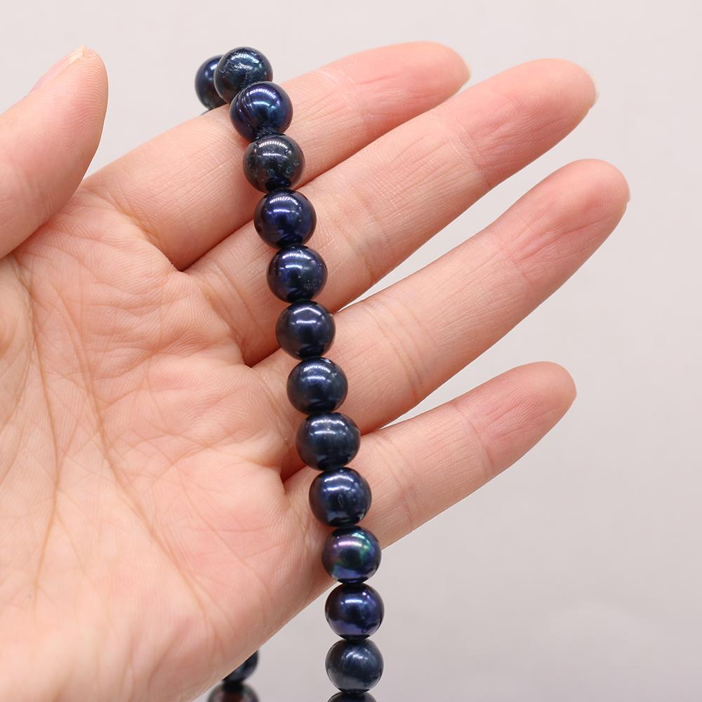 1String, Black Near Round Pearl 8-9mm, Fashion Women Natural Freshwater Pearl Beads for Jewelry Making DIY Crafts, Luxury Bulk Gifts 36cm