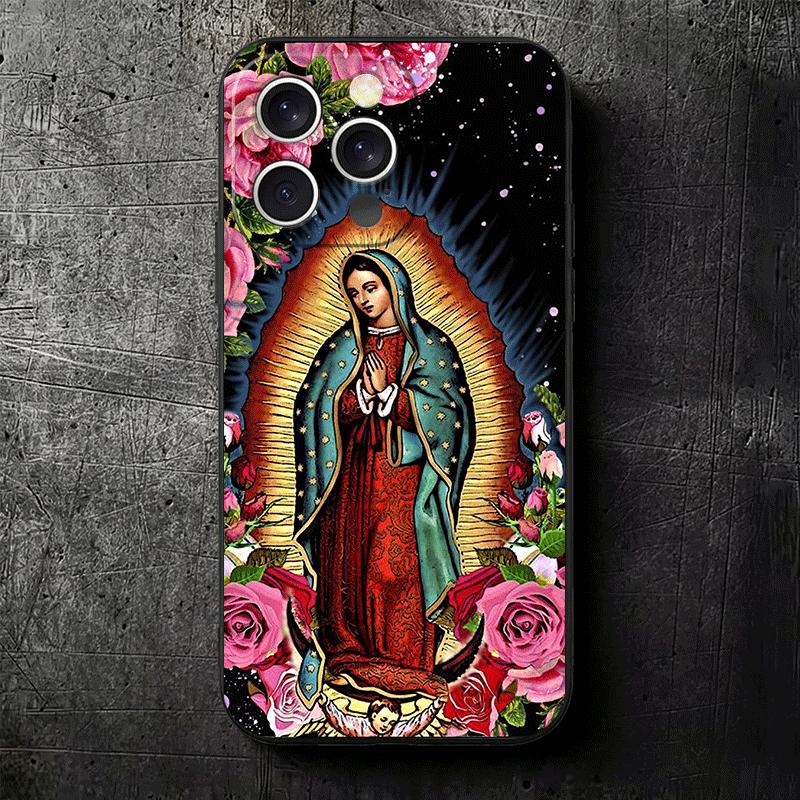 Дева Мария Дева Гваделупская Мягкий чехол для телефона для iPhone 16 16E 17 Air 15 Pro Max 14 Plus 13 Mini 11 12 7 Черная задняя крышка Она