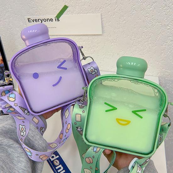 380 мл бутылка для воды герметичная пластиковая бутылка большой емкости с милым выражением плоская бутылка для воды для девочек