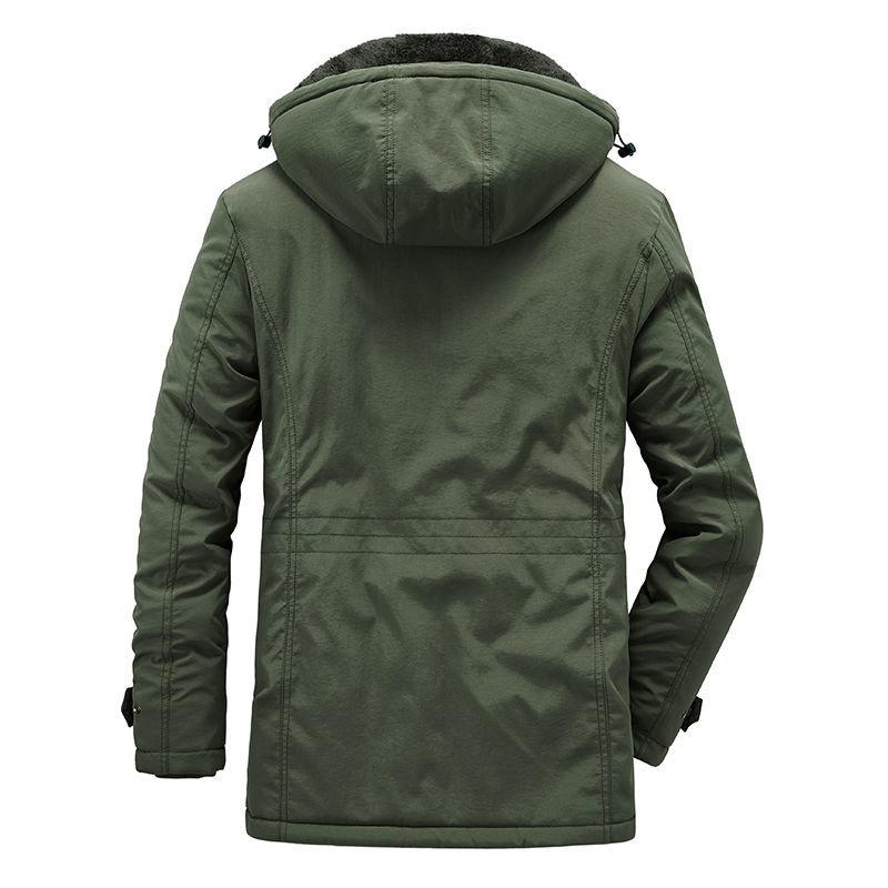 Мужское зимнее бархатное утолщенное хлопковое пальто средней длины с хлопковой подкладкой и капюшоном