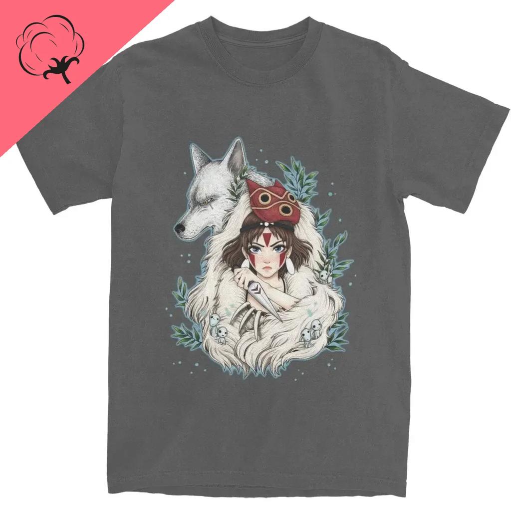 Graphic Novelty Princess Mononokes Hime T-Shirts for Men Women Pure Cotton Kodama Tree Forest Spirit Tees Shirt