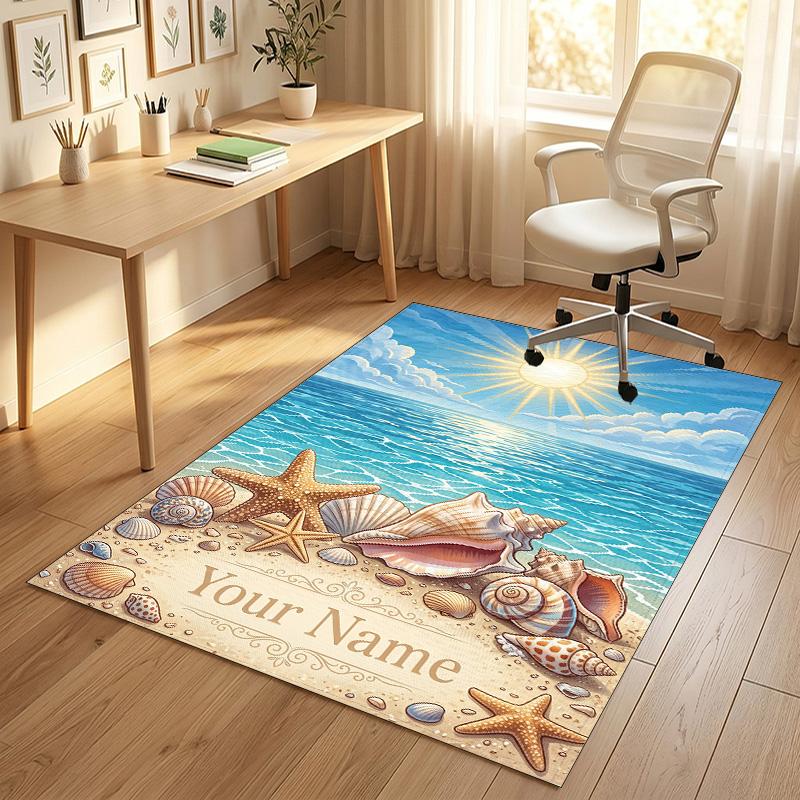 Beach Shell Starfish Theme Soft Crystal Velvet Rug Custom Name & Text Print Non Slip Floor Rug for Bedroom Living Room
