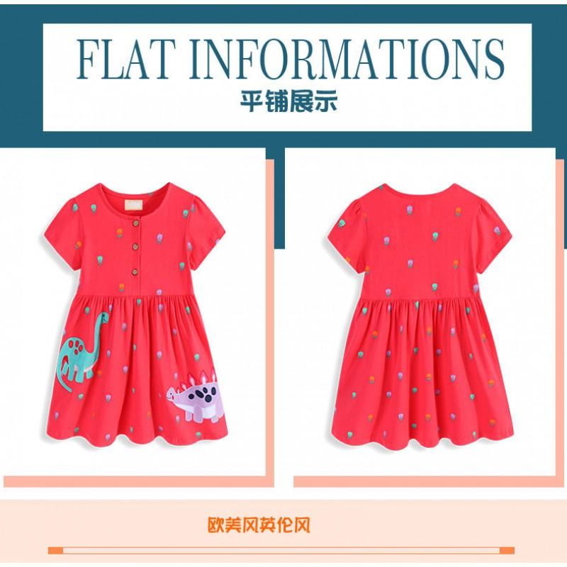 2026 Girls Short Sleeve Knit Cotton Dress Cute Embroidered Princess Kids