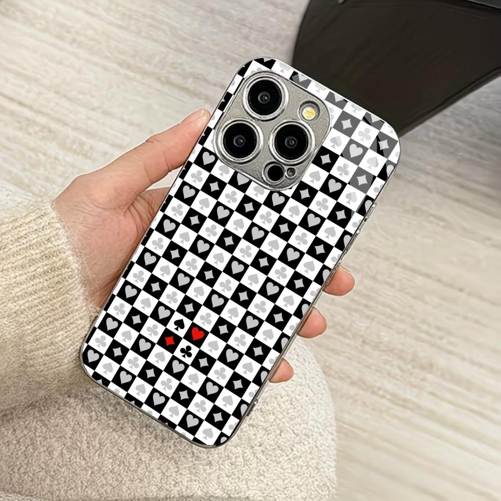 Chessboard Playing Card Phone Case High-end Phone Case Electroplated Glass TPU PhoneCase for iPhone 17 16 15 14 13 12pm Pro Plus