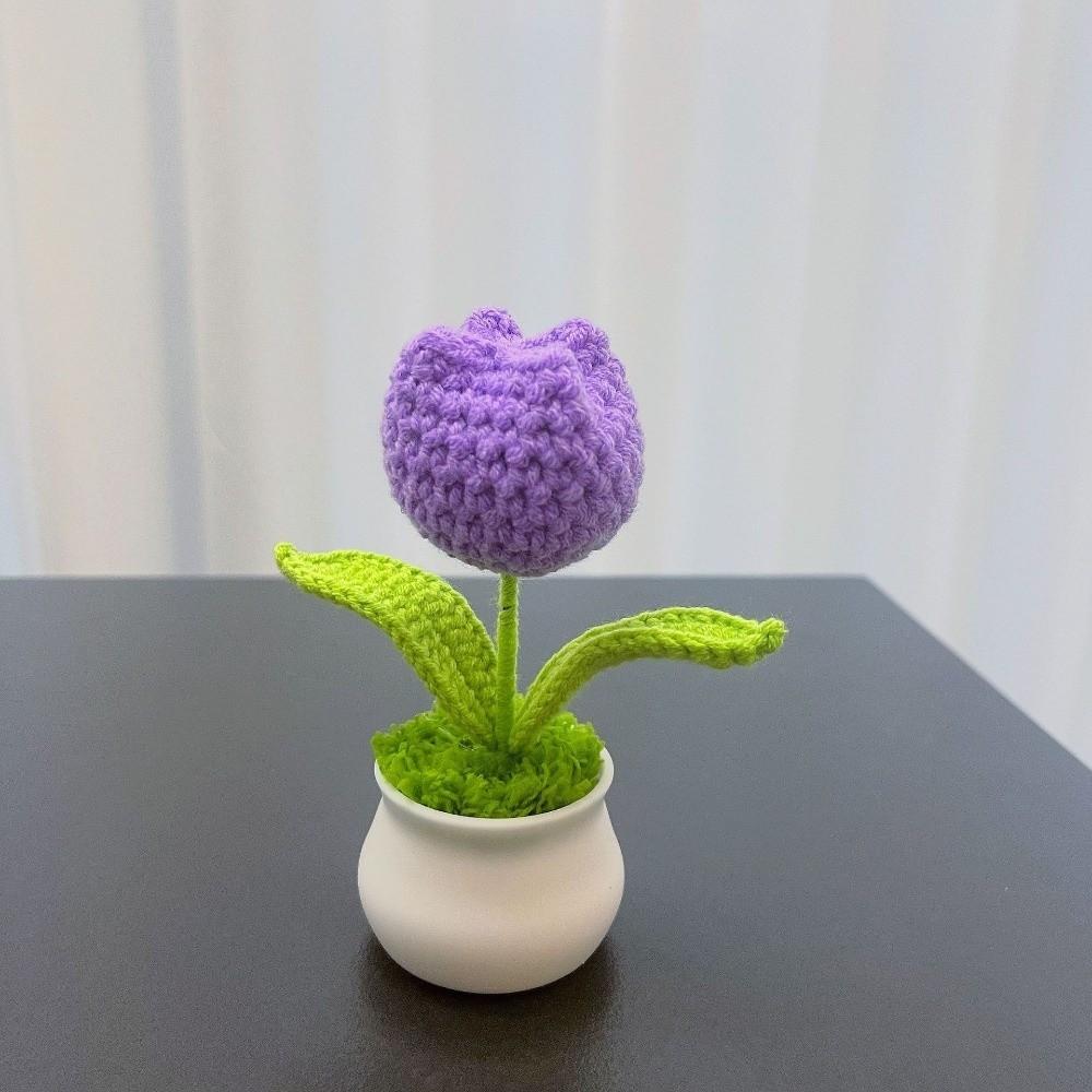 Mini Tulips Crochet Flower Potted DIY Handcrafted Bonsai New Handmade Knitted Flowers Home Decor