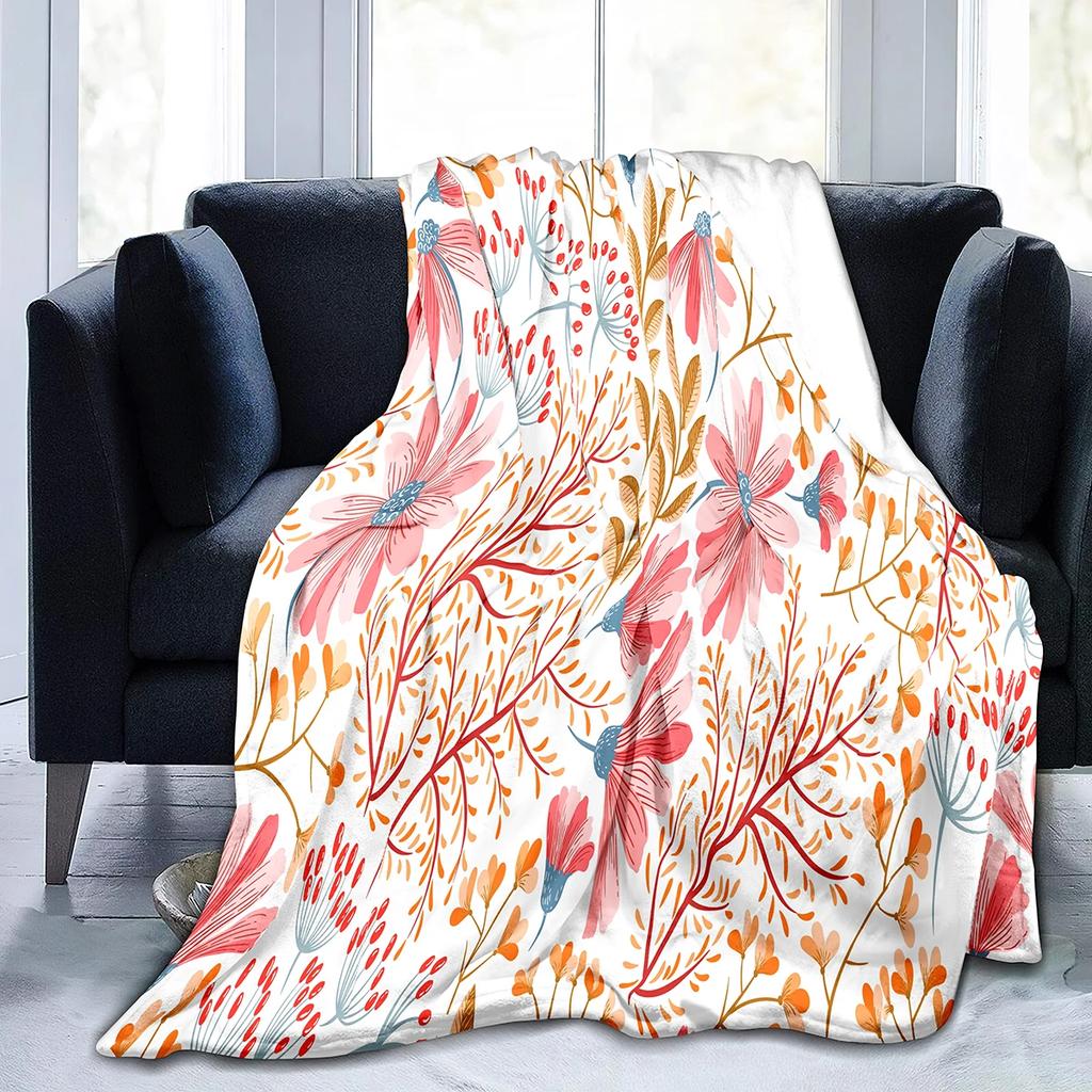 Garden Flower Fleece Flannel Throw Blanket Spring Botanical Floral Nap Blanket for Home Office Couch Bed Sofa Chair Travel Decor