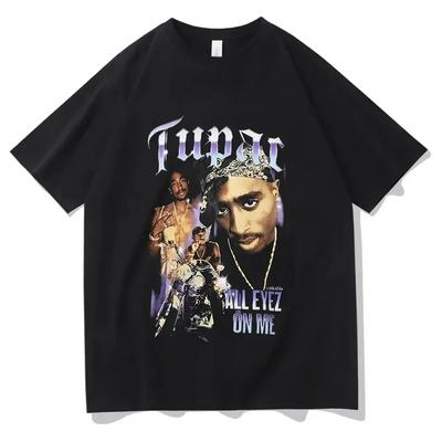 Футболка с изображением рэпера Тупака 2pac Футболка в стиле Харадзюку Хип-хоп Одежда Y2K Футболка большого размера для мужчин Уличная одежда Топы Повседневная женская хлопковая футболка
