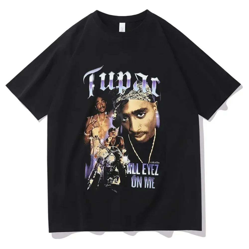 Футболка с изображением рэпера Тупака 2pac Футболка в стиле Харадзюку Хип-хоп Одежда Y2K Футболка большого размера для мужчин Уличная одежда Топы Повседневная женская хлопковая футболка