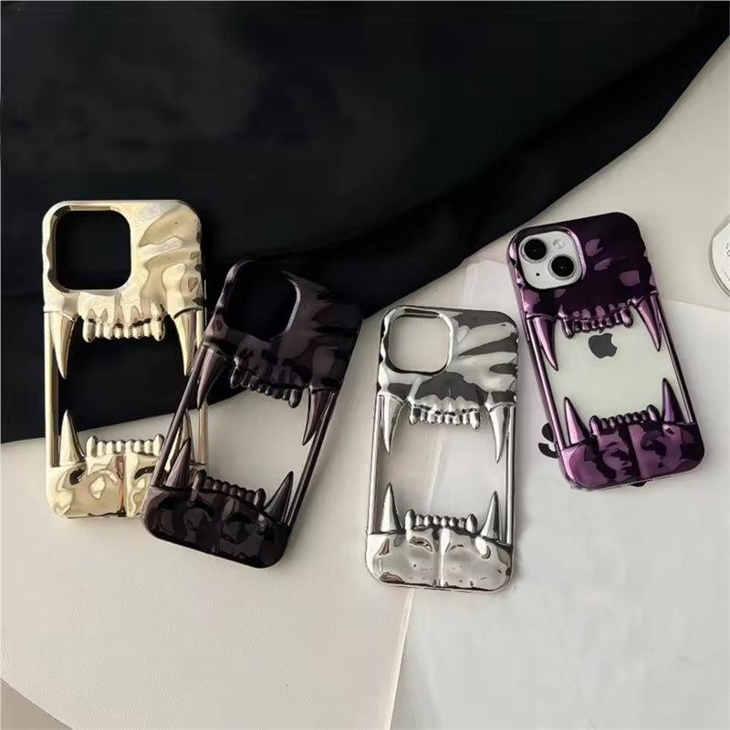 Чехол для телефона с 3D-гальваническим покрытием «Тигровые зубы» для iPhone 16, 15, 14 Plus, 13, 12, 11 Pro Max, роскошный противоударный защитный мягкий чехол