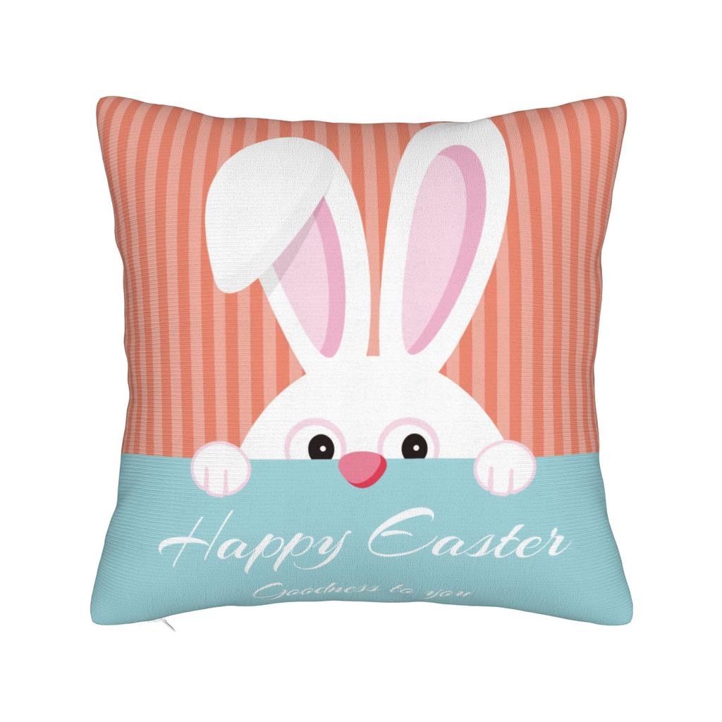 Happy Easter Square Pillow Cases Rabbit Bunny Cushion Cover Fashion Zippered Decorative Pillowcase for Home