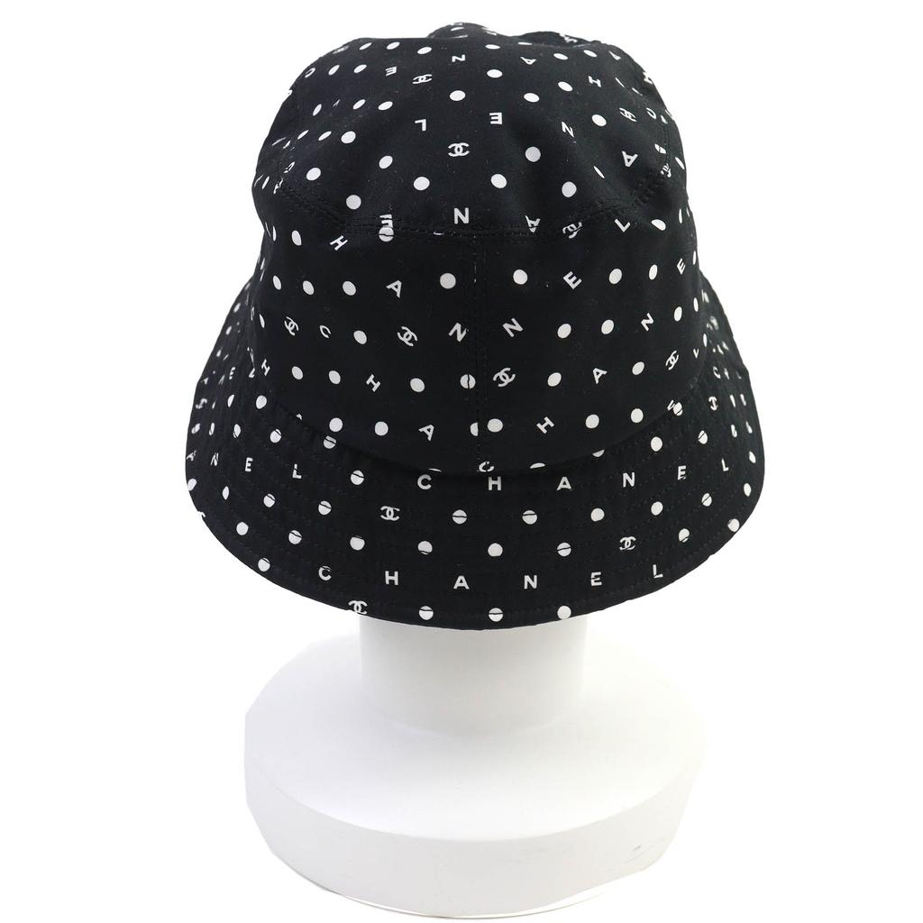 Отличная шляпа CHANEL вышитый логотип COCO Mark панама Черный Белый хлопок Женская L Б/у