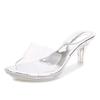 Summer Casual Daily Crystal Heel Sandals Medium High Heels Sandals Transparent PVC Shallow Mouth Women's Shoes WZ