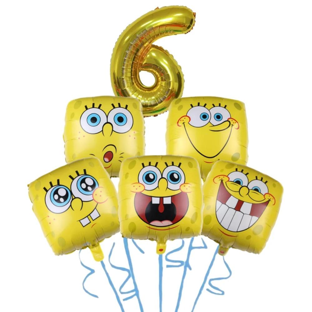 Cartoon SpongeBob Birthday Party Themed Disposable Tableware Balloon Set party Hat Mask Napkin Horn Banner Backdrop Baby Shower