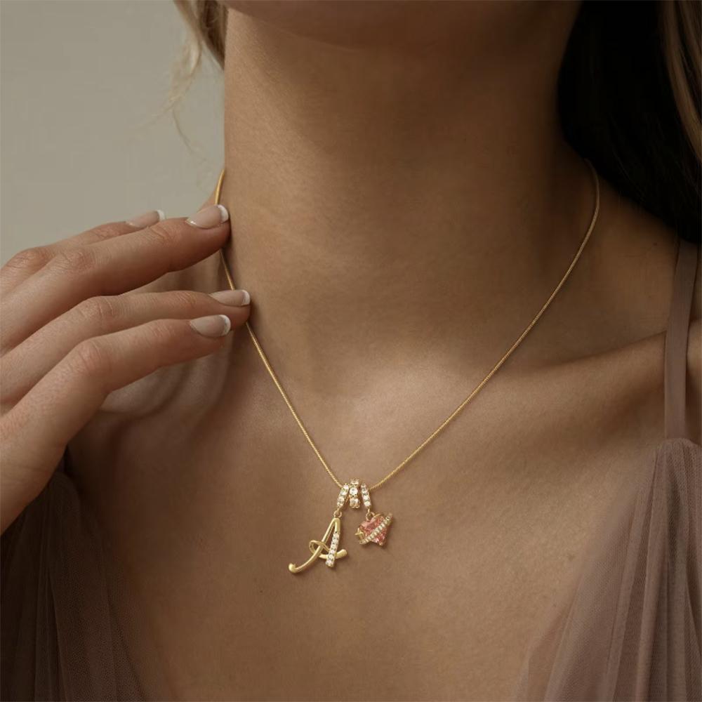 Zircon Heart Necklace 4A, 26 Английских Букв Художественный Дизайн Украшения, Модный Трендовый Классический Винтажный Подвеска Ожерелье для Женщин