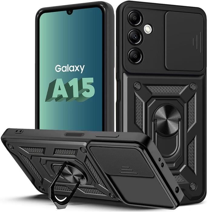 Coque - BOOLING - pour Samsung Galaxy A15 - Antichoc - Support à Anneau Rotatif - Noir
