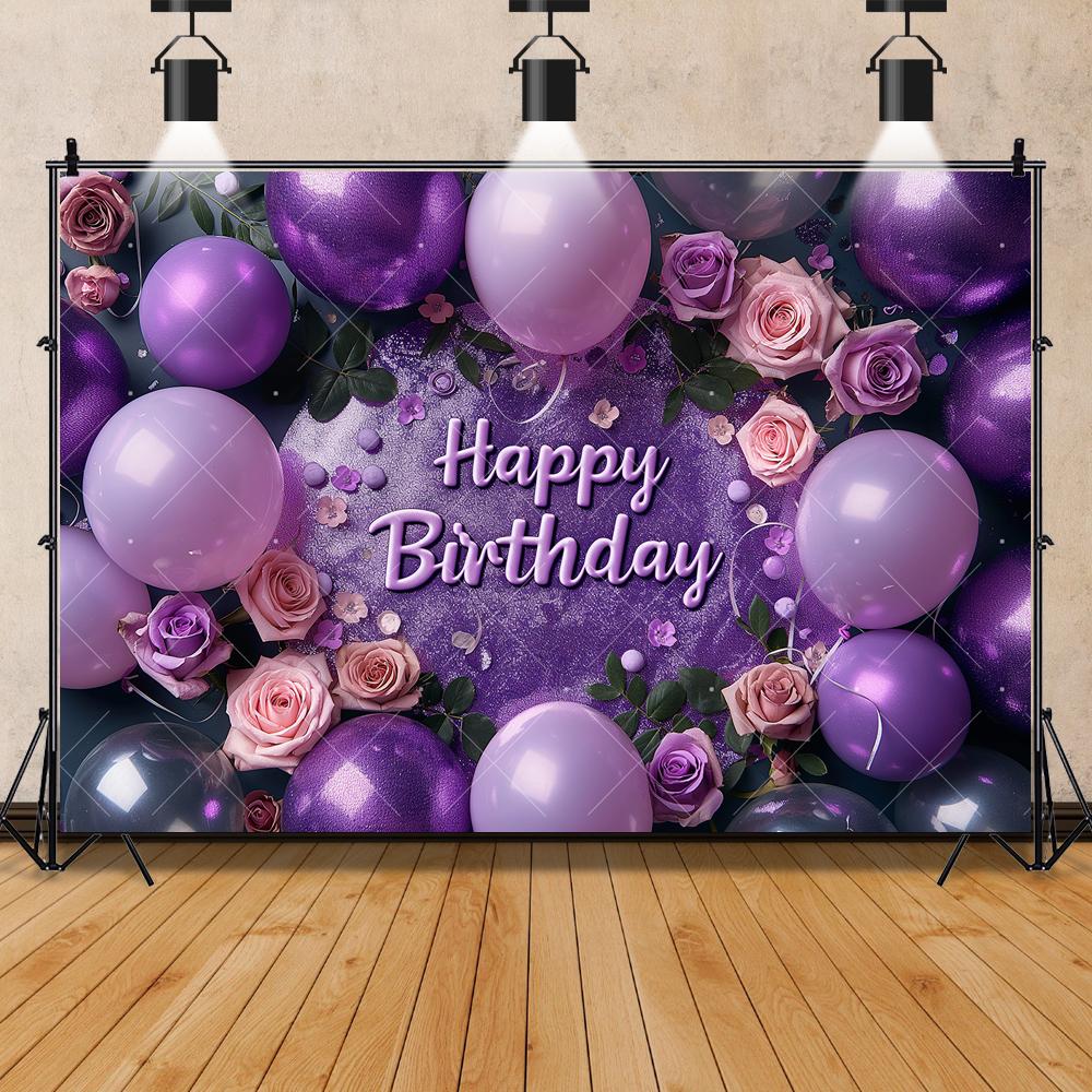 Purple Balloon Butterfly Backdrop Birthday Girls Princess Flower Newborn Babys Shower Party Photography Background Studio Custom