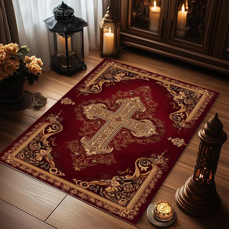 Black Gold Cross Pattern Carpet Mat Rug Living Room Home Decoration Vintage Floor Mat Bedroom Decor Non Slip Bedroom Decor