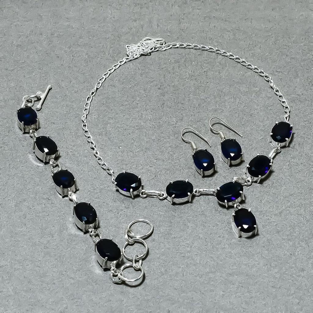 Iolite Oval Shape Gemstone Solitaire Jewelry Set Gift Necklace Bracelet Earrings