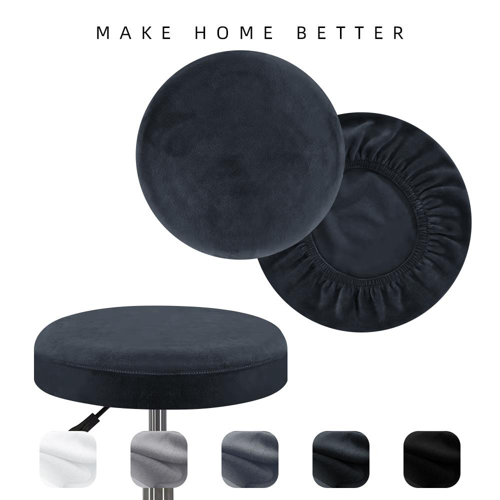 Premium Silver Fox Velvet Round Stool Cover Elastic Universal Bar Seat Cover Slip Resistant Protective Chair Slipcover